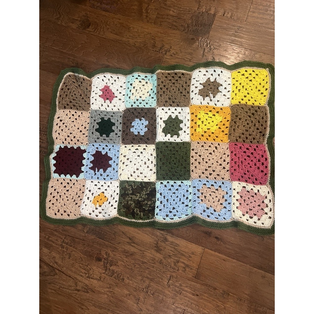 Vtg Crocheted Afghan Small Throw Lap Blanket Multi Granny Squares 41 X 27.5"